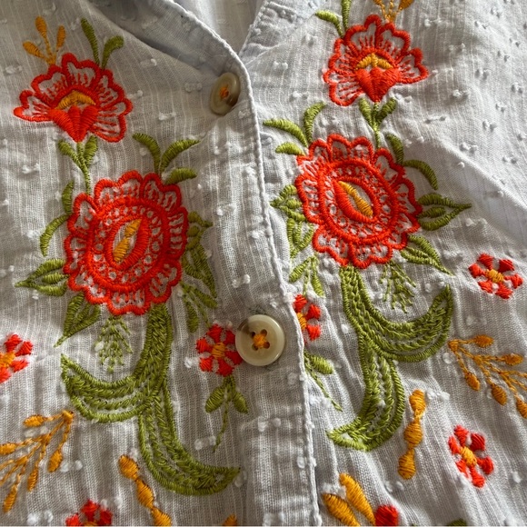 Anthropologie-Maeve-Christie-Embroidered-Floral-Button down-Blouse-Top-Cottage-6 - Picture 5 of 14